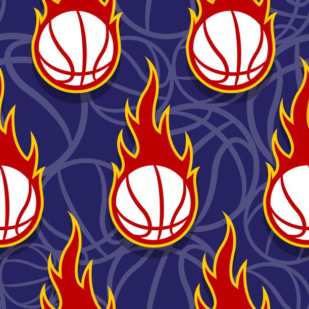 无缝矢量模式与燃烧篮球图片下载