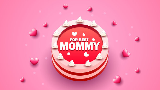 母亲节快乐心蛋糕背景假日矢量设计风格阴影图片下载