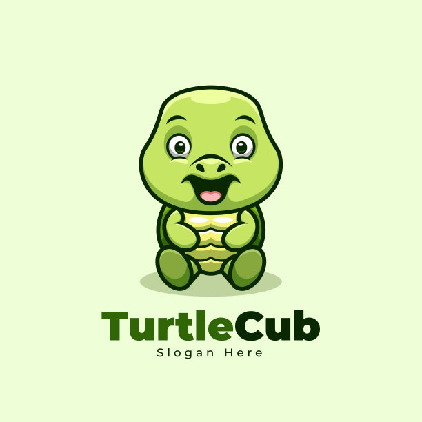 可爱的坐海龟宝宝卡通吉祥物设计图片下载