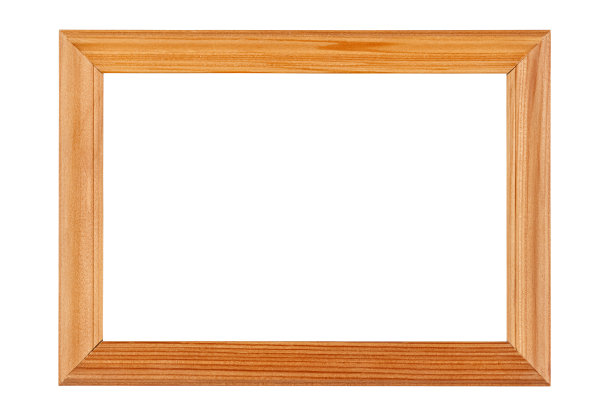 空棕色木框架的照片或绘画与松树纹理边界孤立的白色背景图片下载