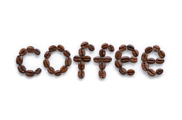 咖啡字由咖啡豆制成的白色图片下载