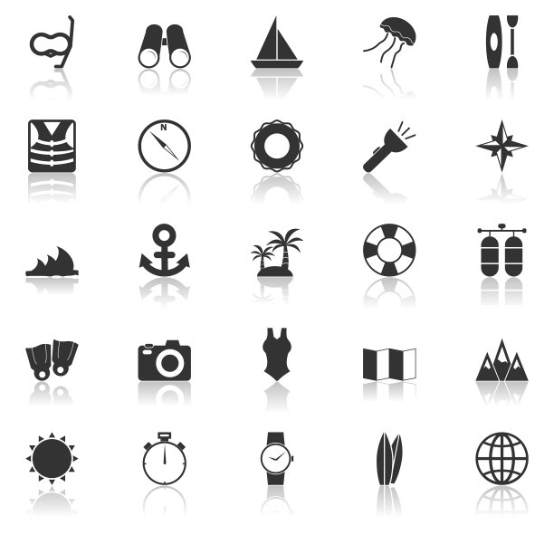 潜水图标与反射在白色的背景图片下载