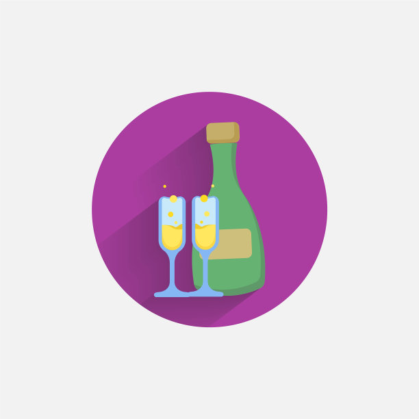 香槟彩色平面图标与阴影图片下载