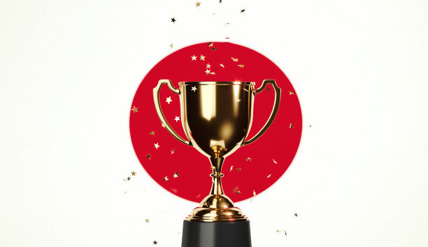 冠军概念-星星形状的五彩纸屑落在一个金杯上坐在日本国旗上图片下载