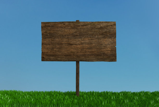 木标志绿草蓝天3d渲染图片下载