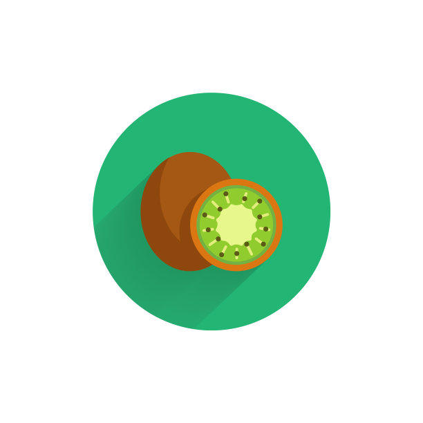 猕猴桃彩色平面图标与长影子猕猴桃图片下载