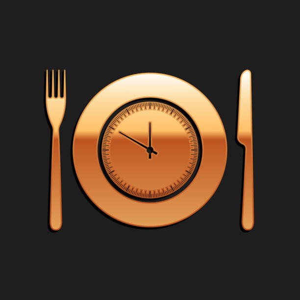 金盘与时钟叉和刀的图标图片下载