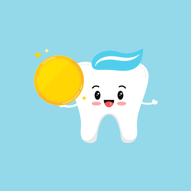 可爱的牙齿臼齿与金币图片下载