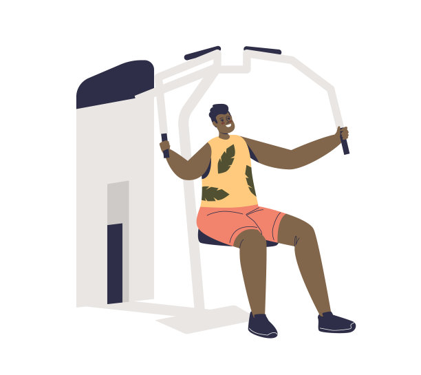 男人在健身房锻炼，运动器械训练手臂图片下载