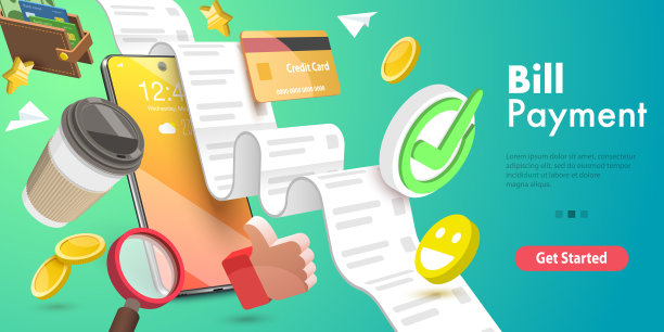 三维概念性票据支付图片下载