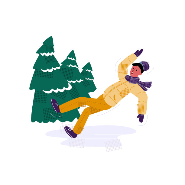 在滑溜溜的冰上摔倒的年轻人图片下载