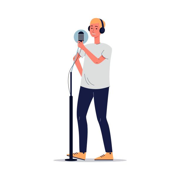 男歌手或电台主持人，麦克风扁平图片下载