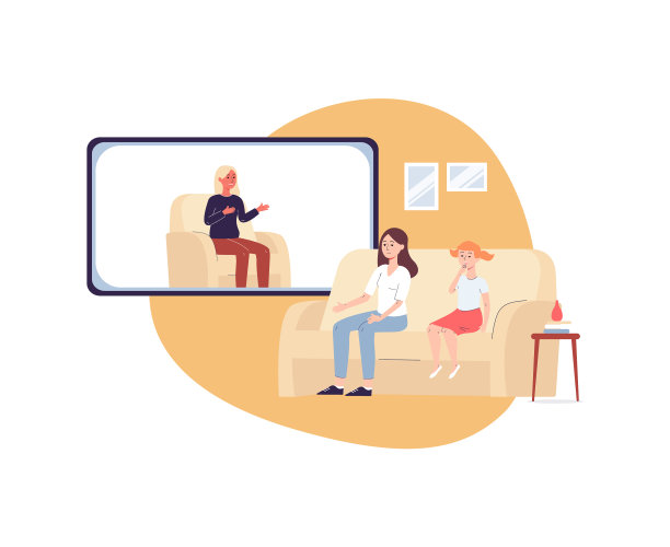 一个女人和女儿在心理咨询网上会议图片下载