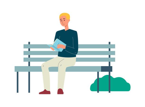 漫画人在公园长椅上看书图片下载