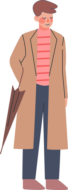 带着雨伞微笑的男人走在街上图片下载