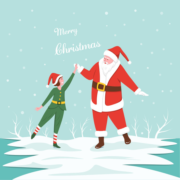 圣诞老人和一个小女孩击掌图片下载