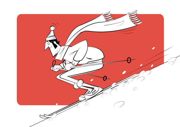 年轻人在白色背景上滑雪图片下载