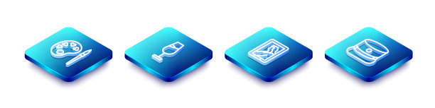 设置等距线油漆刷与调色板酒图片下载