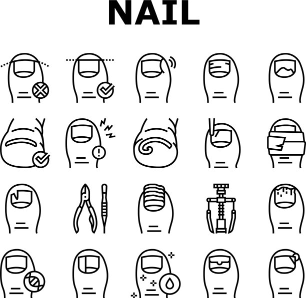 内生指甲疾病收集图标集图片下载