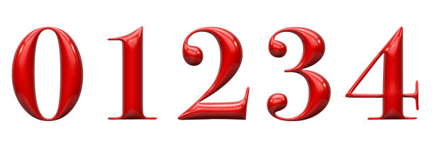 3d数字，红色塑料字母，3d插图，01234图片下载