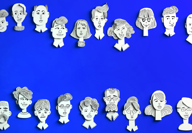 剪纸效果的背景，人的头与手绘的脸，情绪。3 d渲染图图片下载