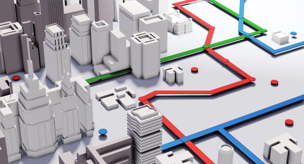 未来的现代首都城市的3D渲染与摩天大楼，道路，管道线图片下载