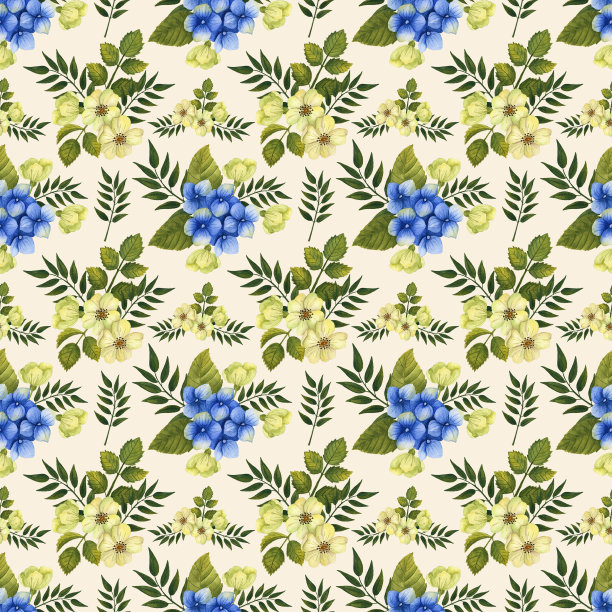 夏日花无缝面料图案，无缝数码纸图片下载