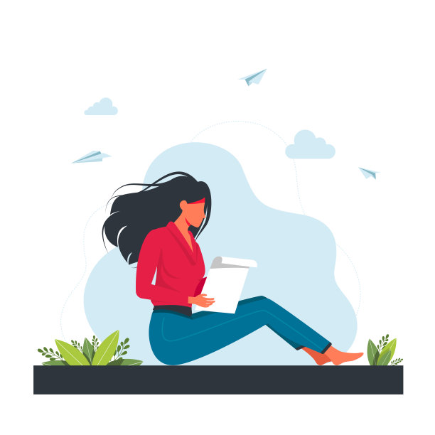 女人坐着读一封信。一个女人手里拿着一封信，手里拿着并在读着一封信。信封,邮票。矢量图图片下载