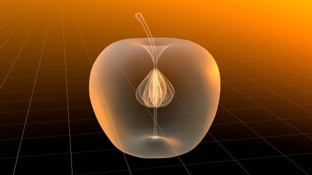 苹果在x光，暖色，网格，3D渲染图片下载