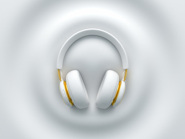 白色背景的耳机。简约音乐平面布局概念。广告的想法。三维渲染图片下载