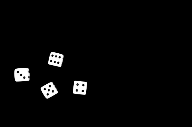 黑色背景上的四个白色骰子图片下载