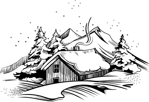 冬季景观和手绘的房子图片下载