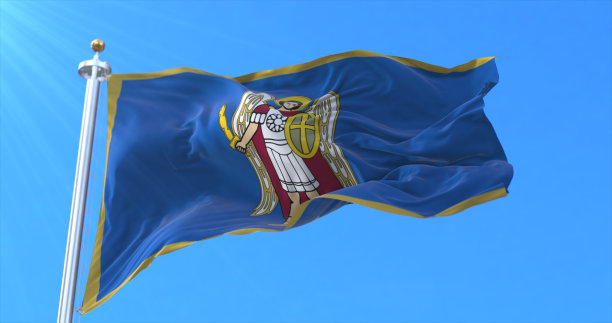 乌克兰首都基辅的国旗。3d渲染图片下载