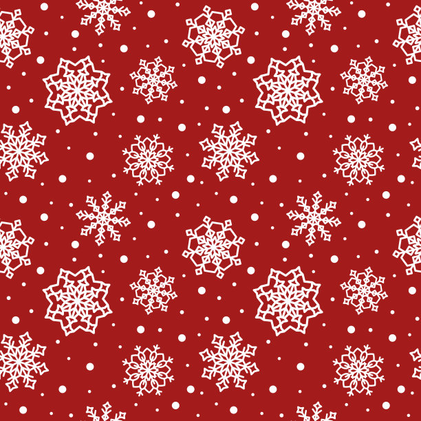 红色无缝图案点缀着华丽的雪花和雪花。图片下载
