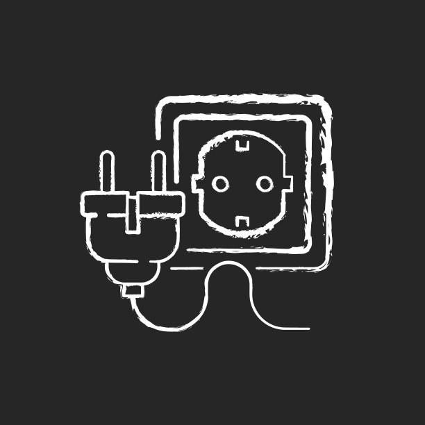 电气插头电缆粉笔白色图标上图片下载