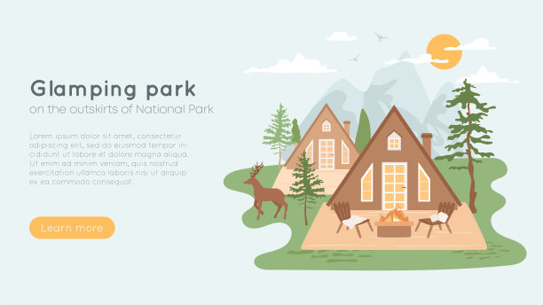 私人酒店小屋有露台，火坑和躺椅。图片下载