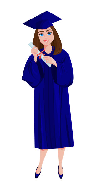 一个穿着学生长袍，拿着毕业证书的年轻女孩。图片下载