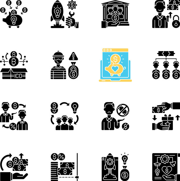 众筹黑色象形文字图标设置在空白图片下载