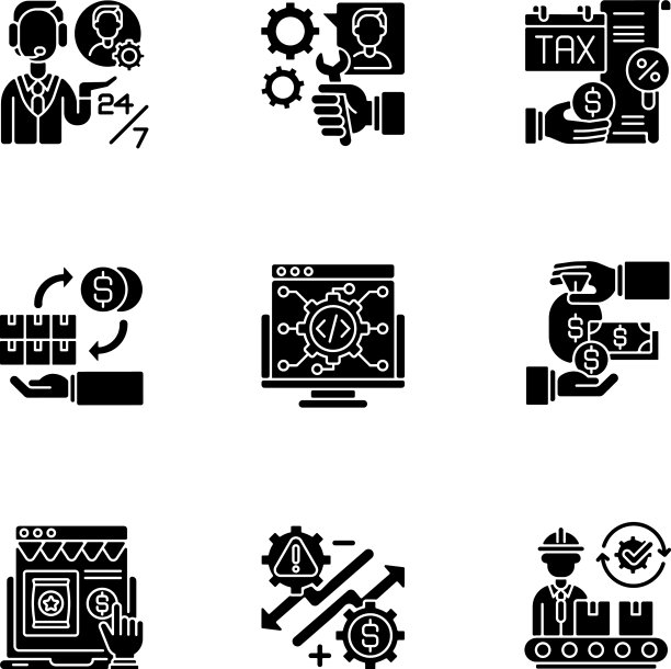 商业管理黑色象形文字图标设置图片下载