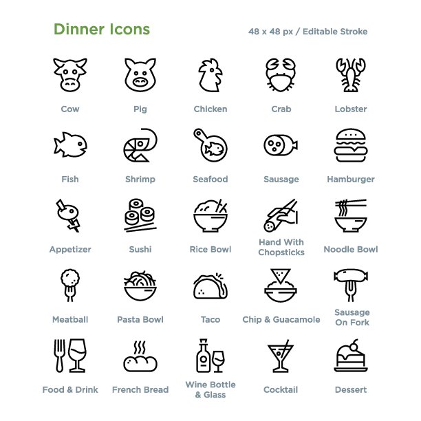 晚餐图标-轮廓图片下载