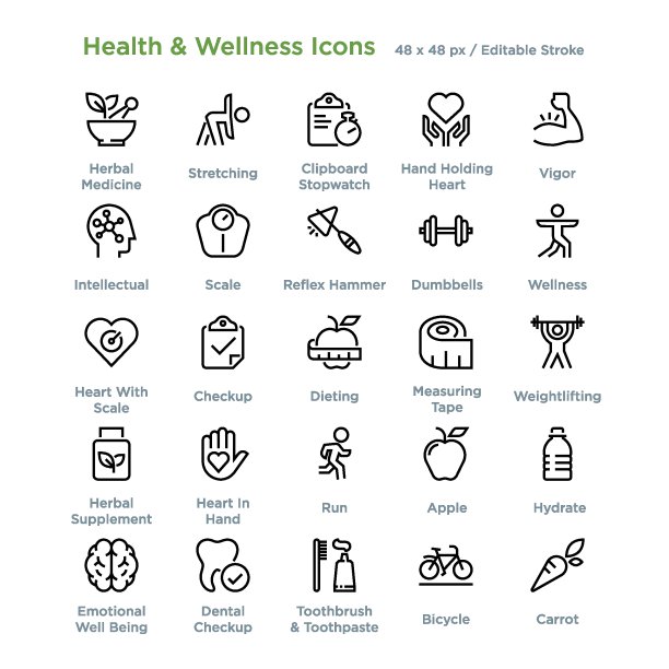 健康和健康图标-大纲图片下载