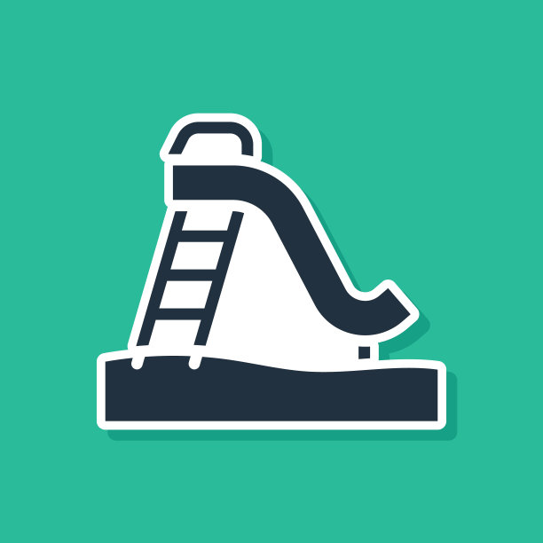 蓝色孩子幻灯片图标孤立在绿色背景。儿童幻灯片。向量图片下载