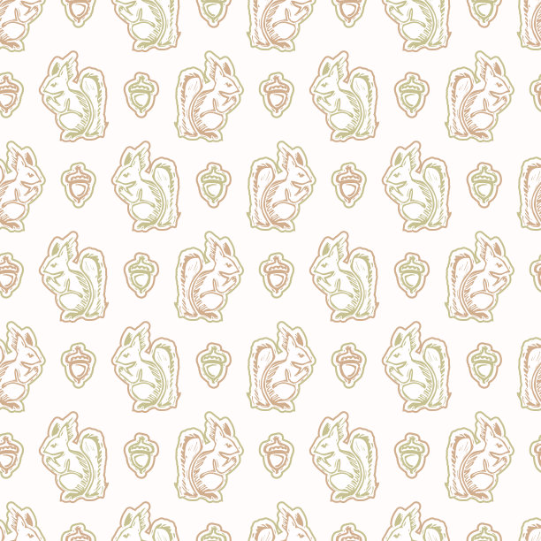 无缝极简松鼠方块图案背景。淡色调柔和的墙纸。简单现代scandi男女皆宜的儿童设计。有机光中性婴儿新生儿苗圃印花。图片下载