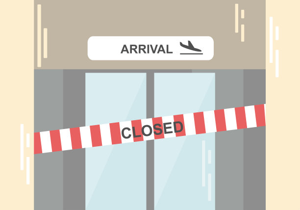 矢量插图的关闭大门在机场与碑文关闭图片下载