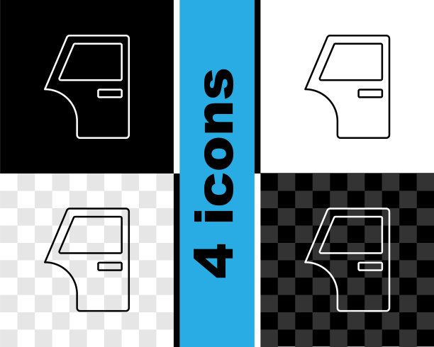 设置线车门图标隔离在黑色和白色，透明背景。向量图片下载