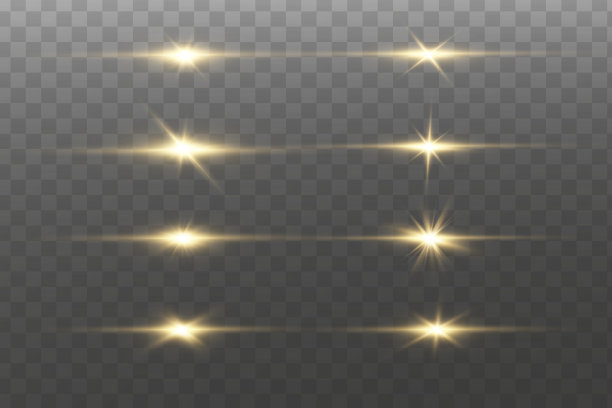金色的星星，发光的效果，发光的光，太阳。矢量。图片下载
