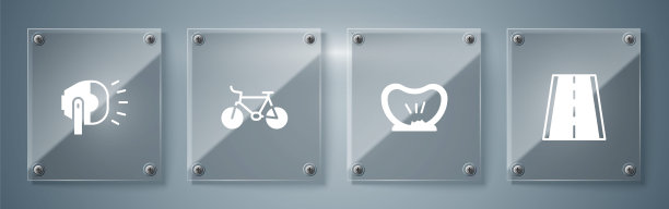 设置自行车道，爆胎，车灯。方形玻璃面板。向量图片下载