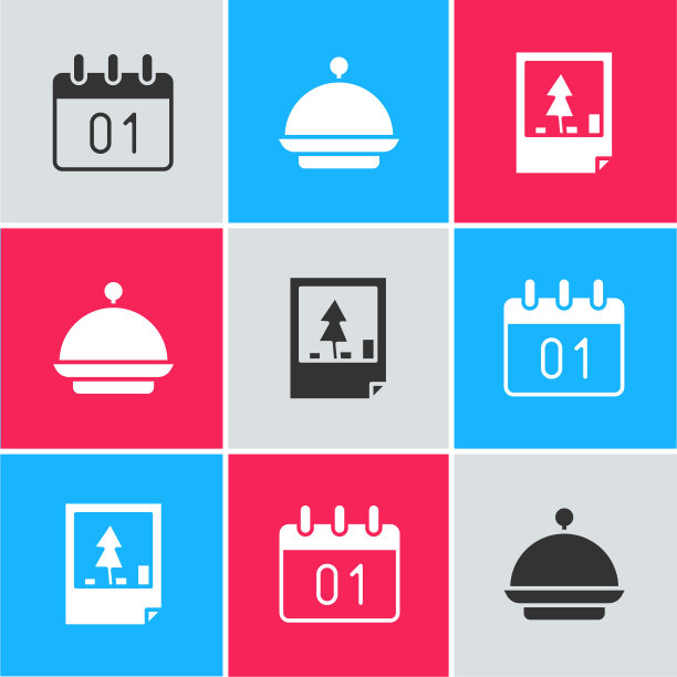 设置日历，圣诞节覆盖托盘和明信片图标。向量图片下载