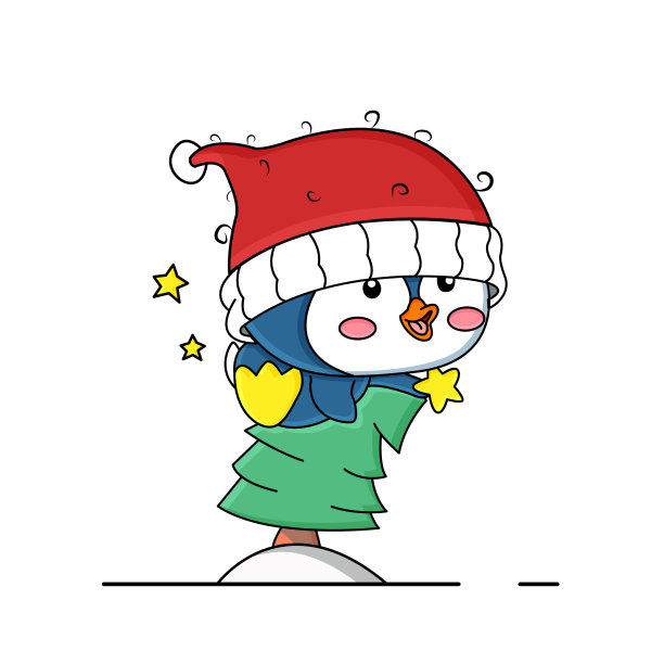 可爱的小企鹅戴着圣诞老人的帽子图片下载
