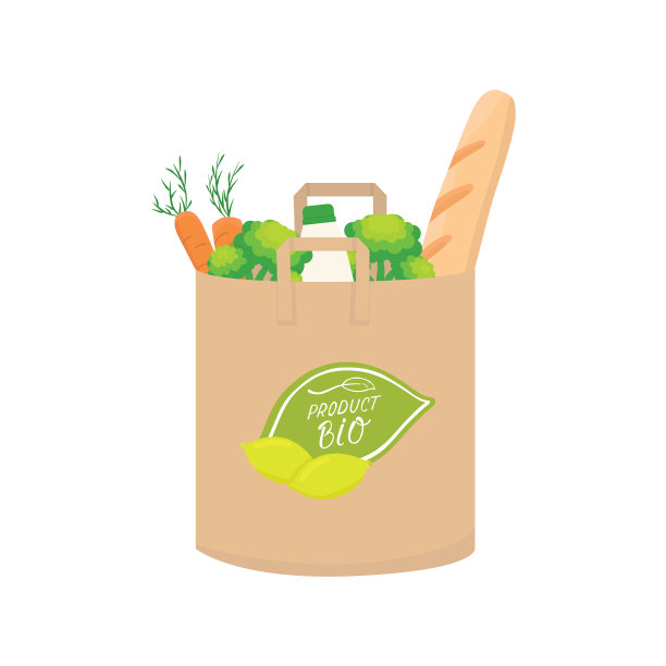 纸袋与生物食品有机农产品套装图片下载
